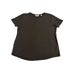 Vince Black Pima Cotton Modal Short Sleeve Crew Neck Tee Curved Hem Large Womens